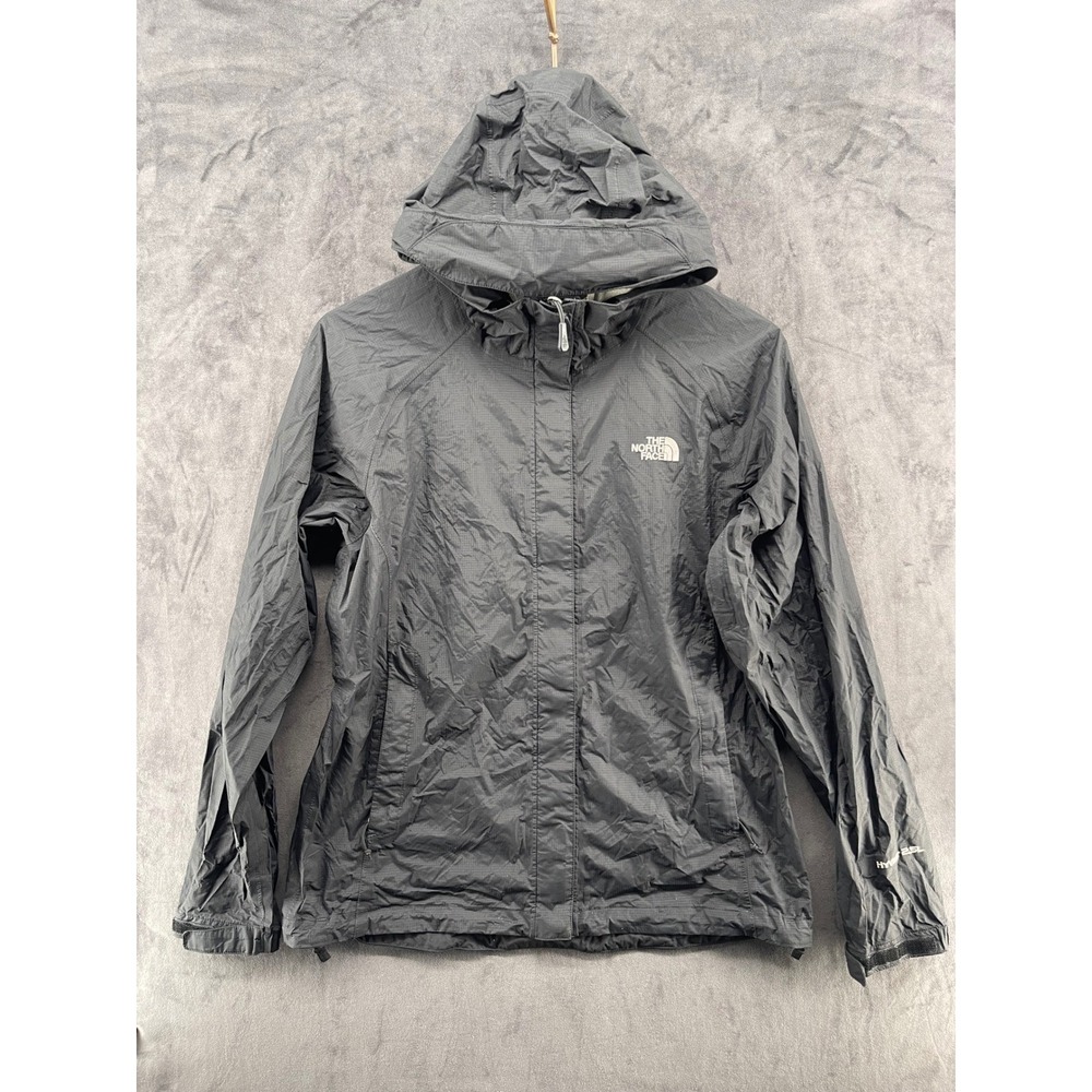 The North Face HyVent 2.5L Rain Jacket Womens Small Black Hooded Ripstop Shell